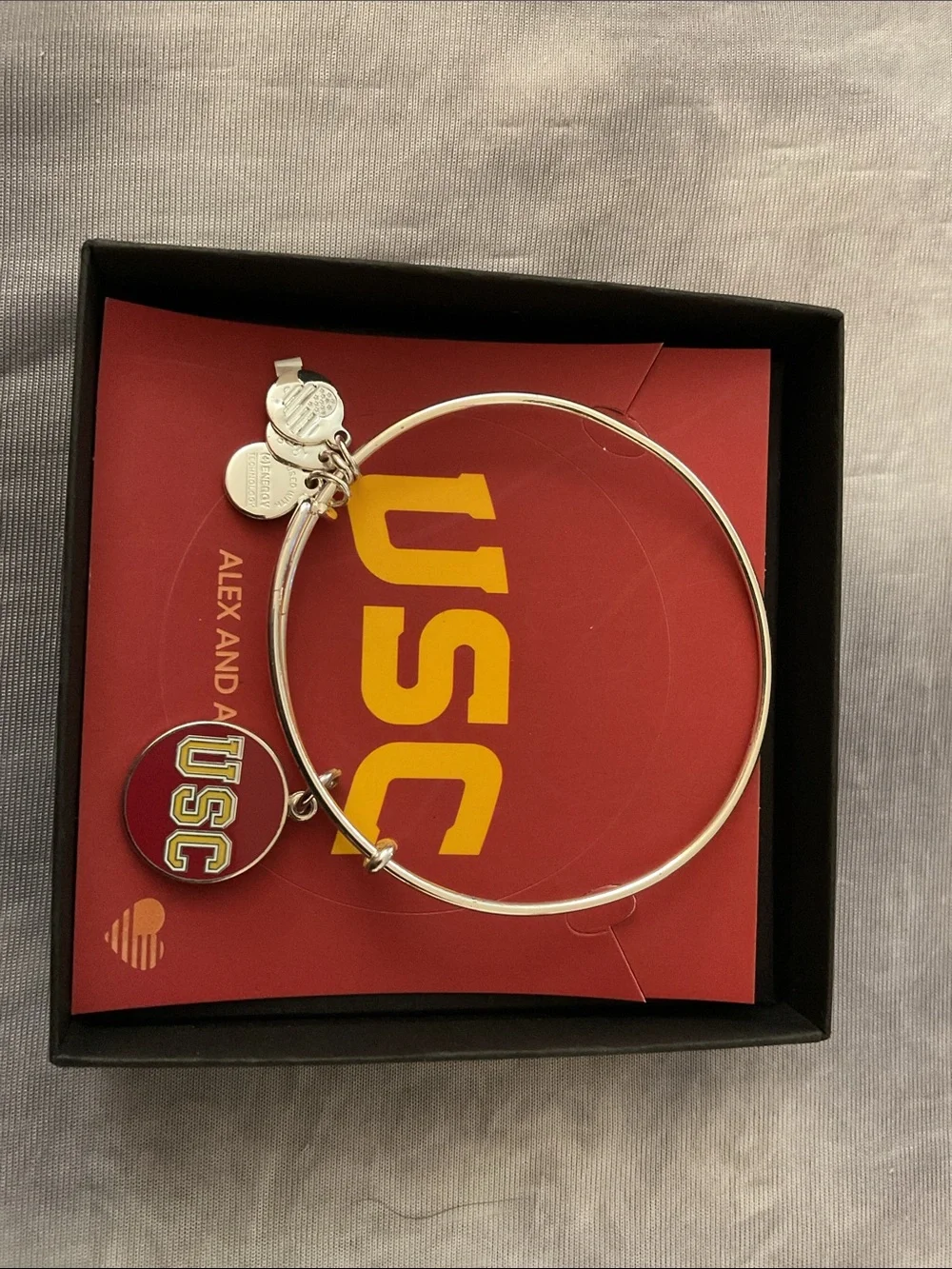 Alex and Ani Silver Bangle with Red and Gold USC Enamel Charm